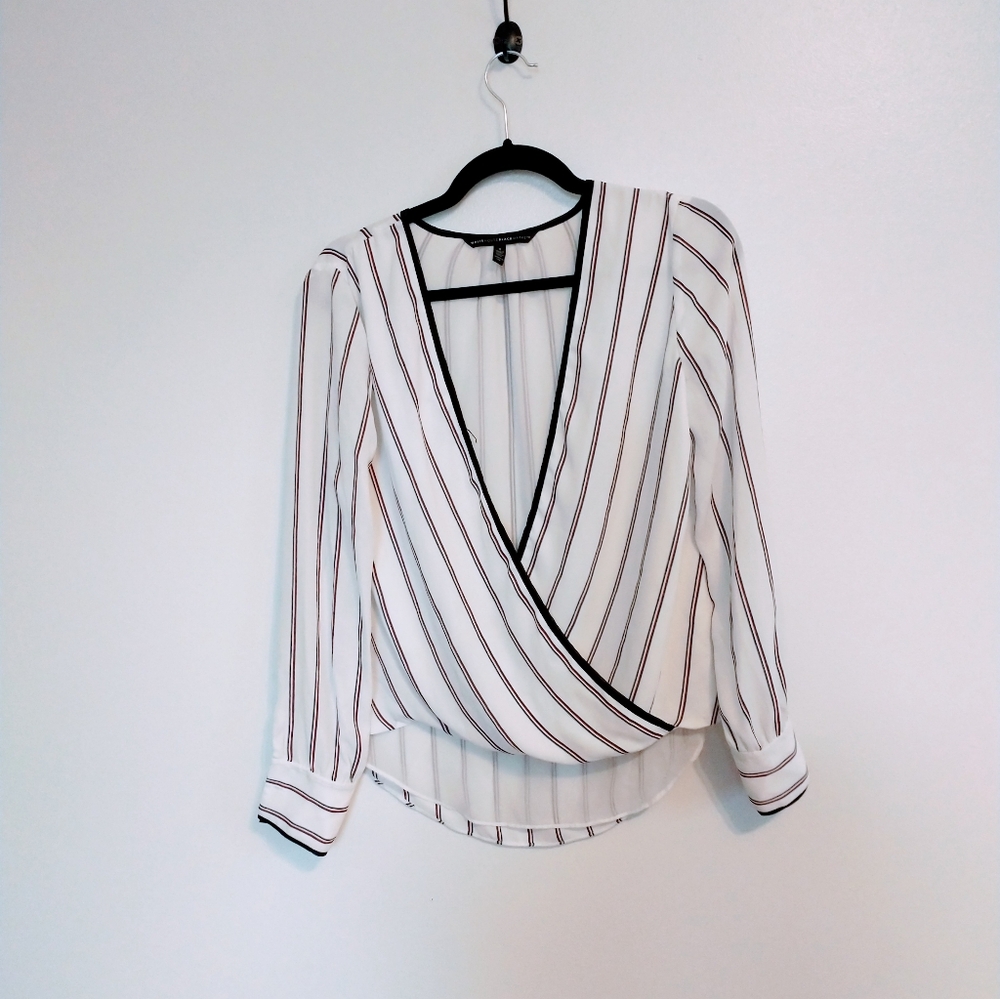 White House black market white long sleeve striped top, perfect for work.  Has b